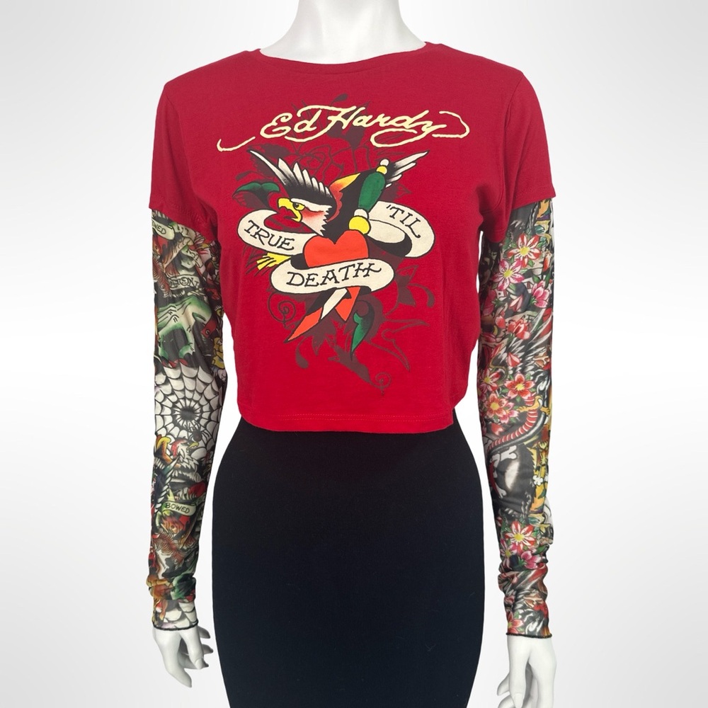 NWT Ed Hardy Red Tattoo-Inspired Long Sleeve Tee